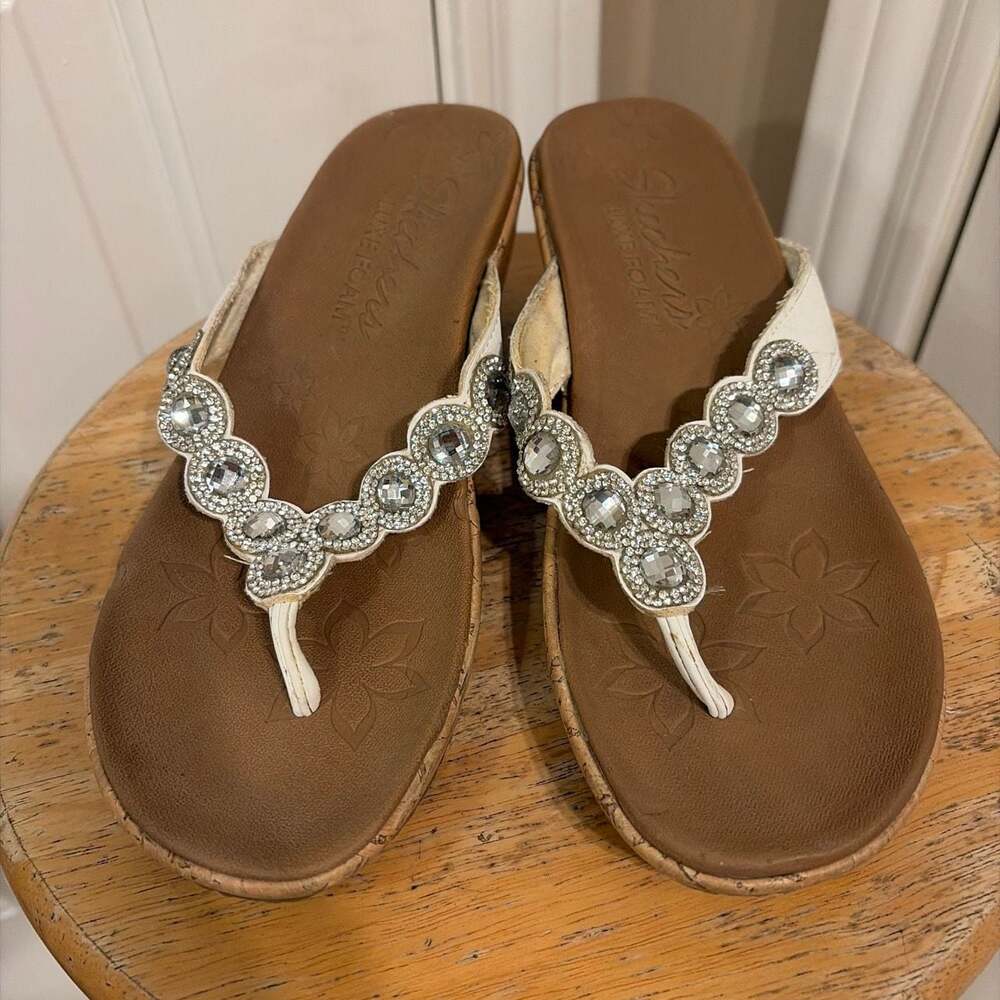 Skechers Cali Beverlee Bizzy Babe Rhinestone Cork Wedge Sandals